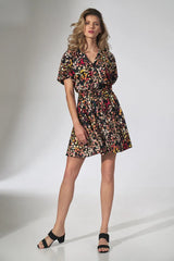 Kimono Mini Dress With Collar In Floral Pattern