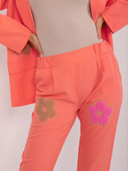 Women's Set Floral Jacket - Pants In Coral