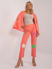 Women's Set Floral Jacket - Pants In Coral