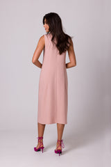 Simple Sleeveless Midi Dress - Pink