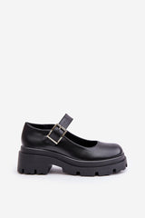 Eco Leather Adjustable Buckle Women's Shoes - Black