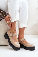 Women's Shoes With Adjustable Buckle Made Of Eco Leather - Sand