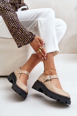 Women's Shoes With Adjustable Buckle Made Of Eco Leather - Sand