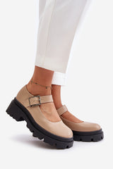 Women's Shoes With Adjustable Buckle Made Of Eco Leather - Sand