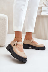 Women's Shoes With Adjustable Buckle Made Of Eco Leather - Sand