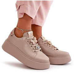 Women's Leather Sneakers - Beige