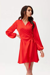 Catlin Cocktail Satin Tie Up Mini Dress - Red