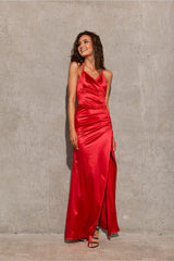 Maxi Dress With Tear - Red