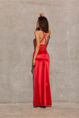 Maxi Dress With Tear - Red