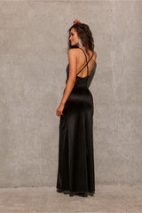 Maxi Dress With Tear - Black