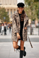 Short Coat With Animal Print And Belt - Brown