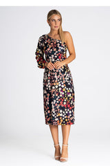 Cocktail Dress With One Shoulder In Floral