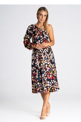 Cocktail Dress With One Shoulder In Floral