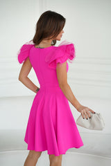 Cocktail Dress With Impressive Sleeves In Fuchsia