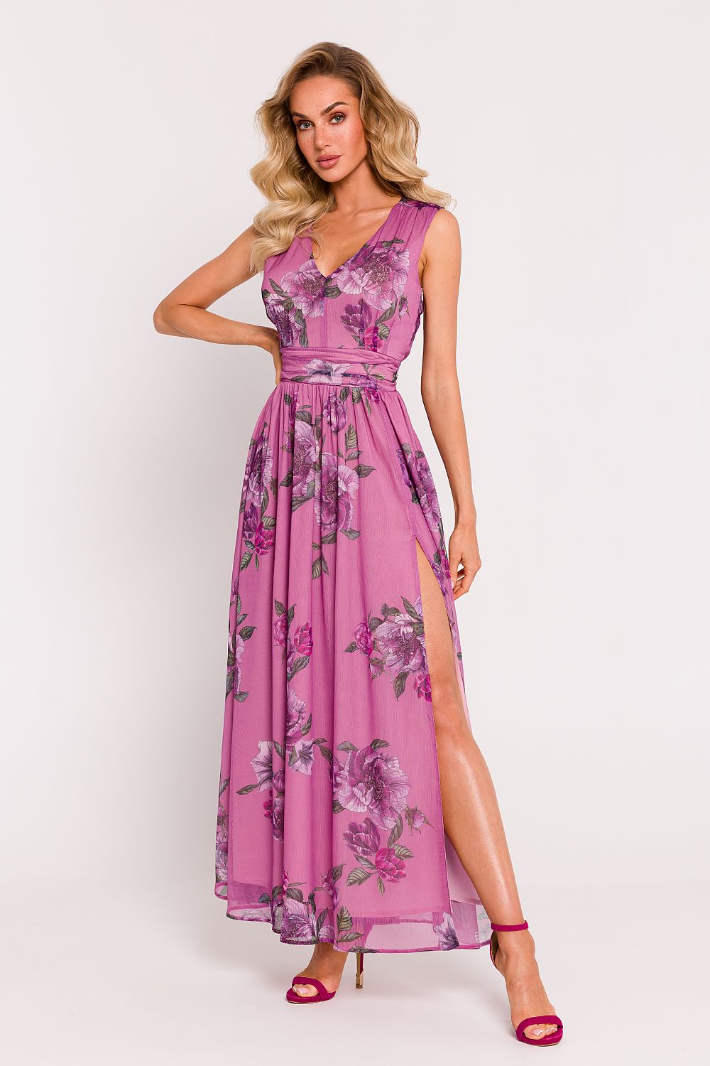 Purple Chiffon Maxi Dress with flowers