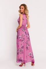 Purple Chiffon Maxi Dress with flowers