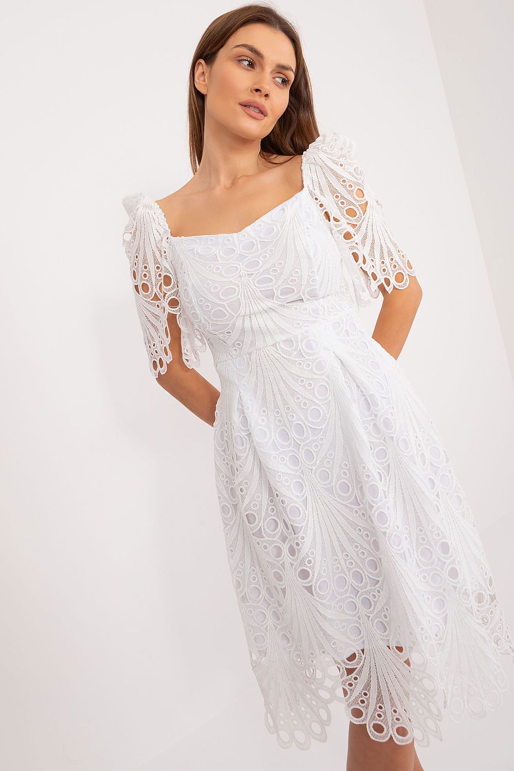 Cocktail Dress With Embroidered Pattern In White