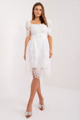 Cocktail Dress With Embroidered Pattern In White