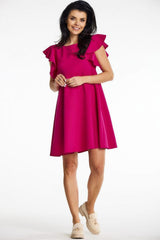 Cocktail Mini Dress With Ruffled Sleeves In Fuchsia