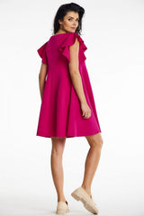 Cocktail Mini Dress With Ruffled Sleeves In Fuchsia