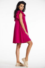 Cocktail Mini Dress With Ruffled Sleeves In Fuchsia