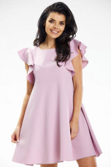 Cocktail Mini Dress With Ruffled Sleeves In Pink