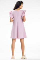 Cocktail Mini Dress With Ruffled Sleeves In Pink