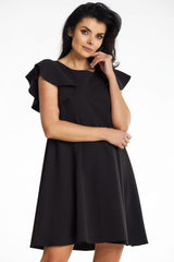 Cocktail Mini Dress With Ruffled Sleeves In Black