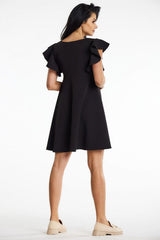 Cocktail Mini Dress With Ruffled Sleeves In Black