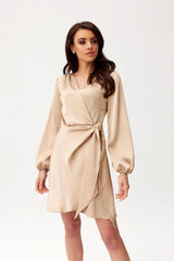 Catlin Cocktail Satin Tie Mini Dress - Light Beige