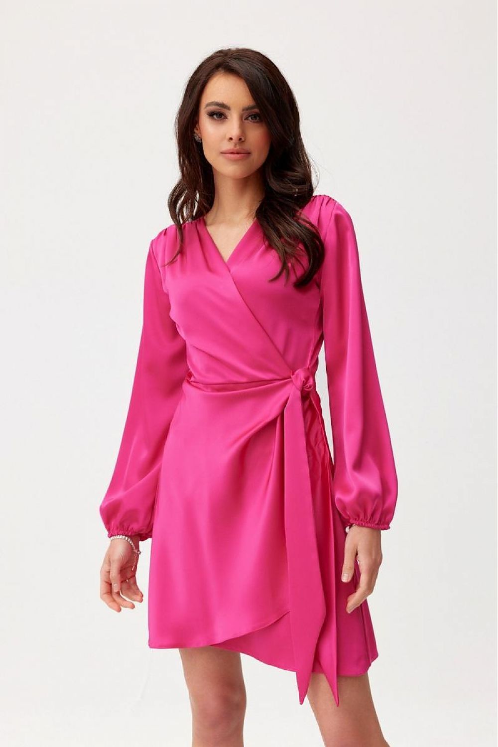 Catlin Cocktail Satin Tie Up Mini Dress - Pink