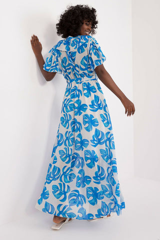 Maxi Φόρεμα Με Διακοσμητικό Βολάν Σε Μπλε