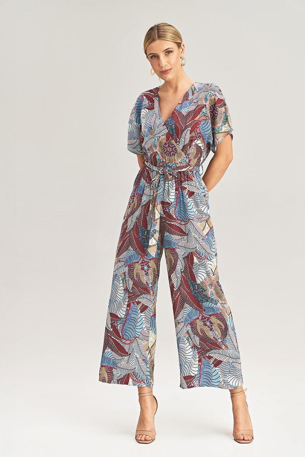 Loose One-piece Dress Sleeve Kimono Pattern Leaves