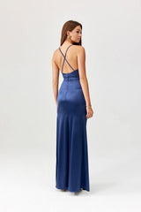 Maxi Dress With Ripped - Navy Blue