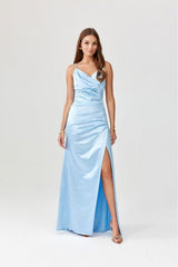 Maxi Dress With Tear - Blue