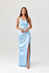 Maxi Dress With Tear - Blue