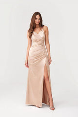 Maxi Dress With Tear - Beige