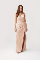 Maxi Dress With Tear - Beige