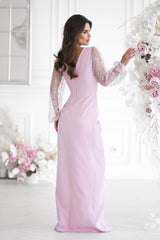 Pink Evening Dress With Sequins On The Sleeves