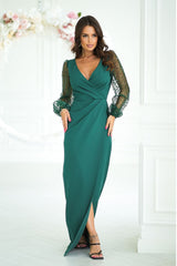 Evening Dress Green With Sequins On The Sleeves