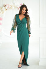 Evening Dress Green With Sequins On The Sleeves