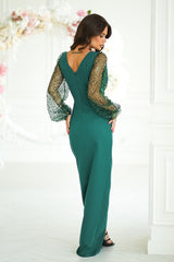 Evening Dress Green With Sequins On The Sleeves