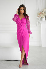 Violet Evening Dress With Sequins On The Sleeves