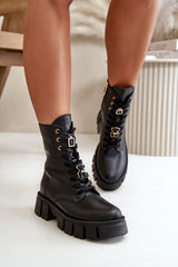 Women's Leather Work Boots With Badges