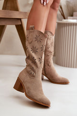 Women's Eco Suede Mid Calf Boots - Beige