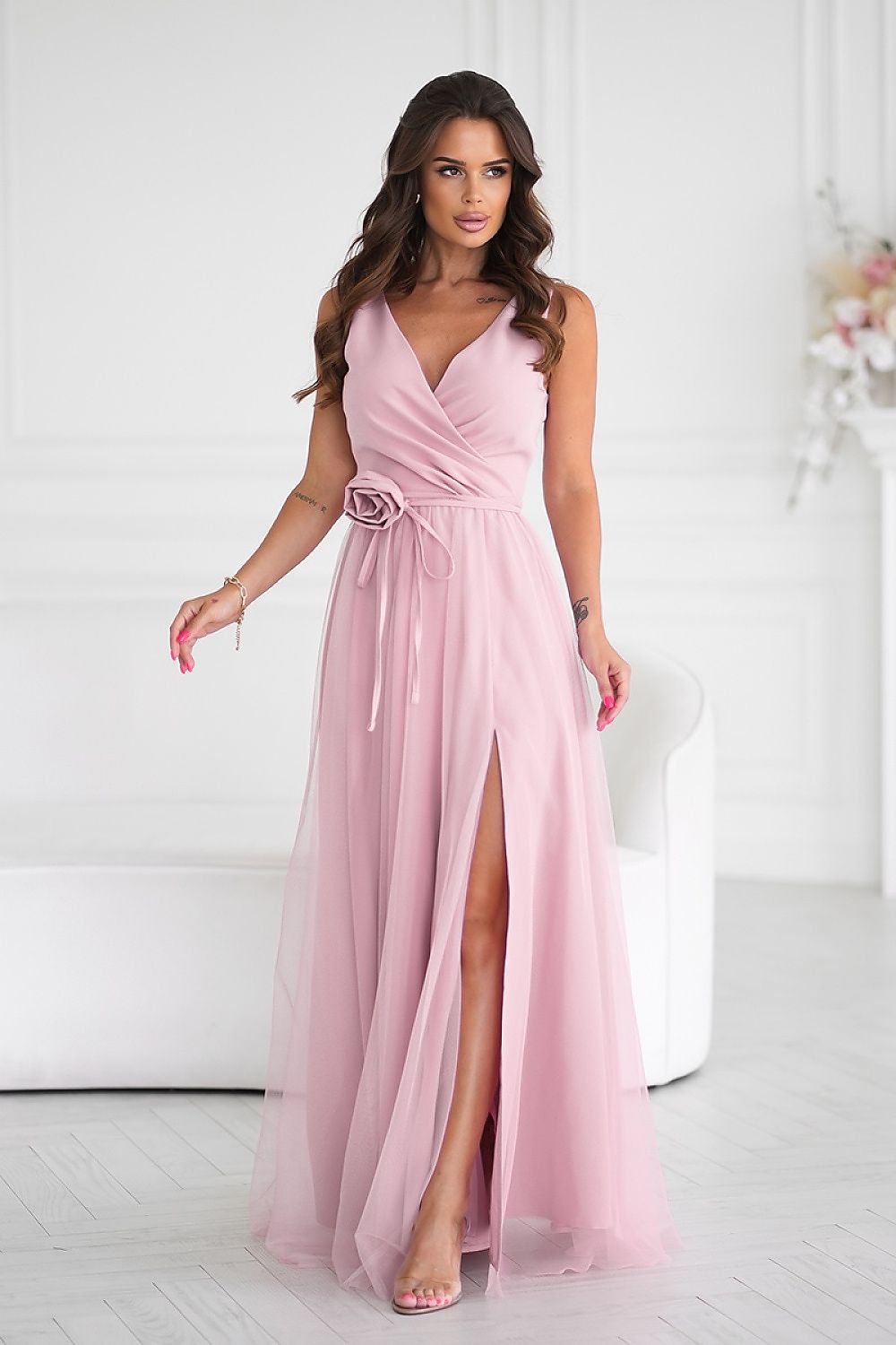 Long Dress With Belt Dirty Pink