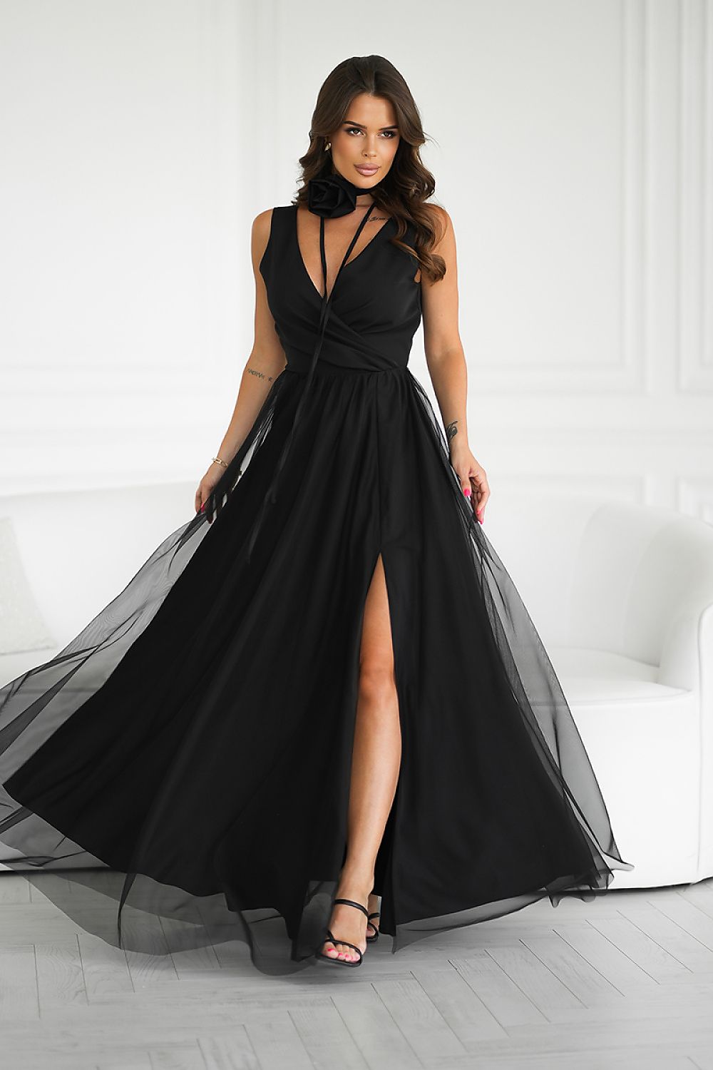 Long Dress With Belt Black