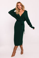 V Neck Sweater Dress - Green