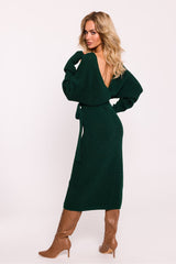 V Neck Sweater Dress - Green