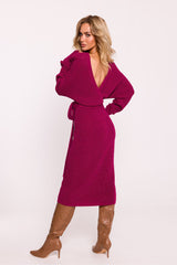 V Neck Sweater Dress - Pink